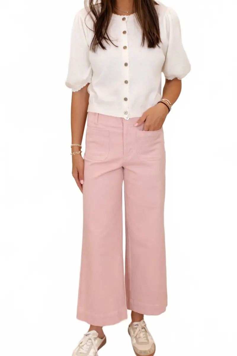 Cotton Twill Wide Leg Pant In Dusty Pink 1