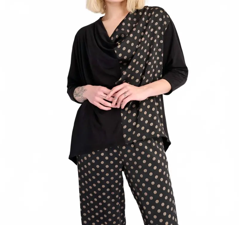 Coupe Draped Top In Black/Bronze Dots 1