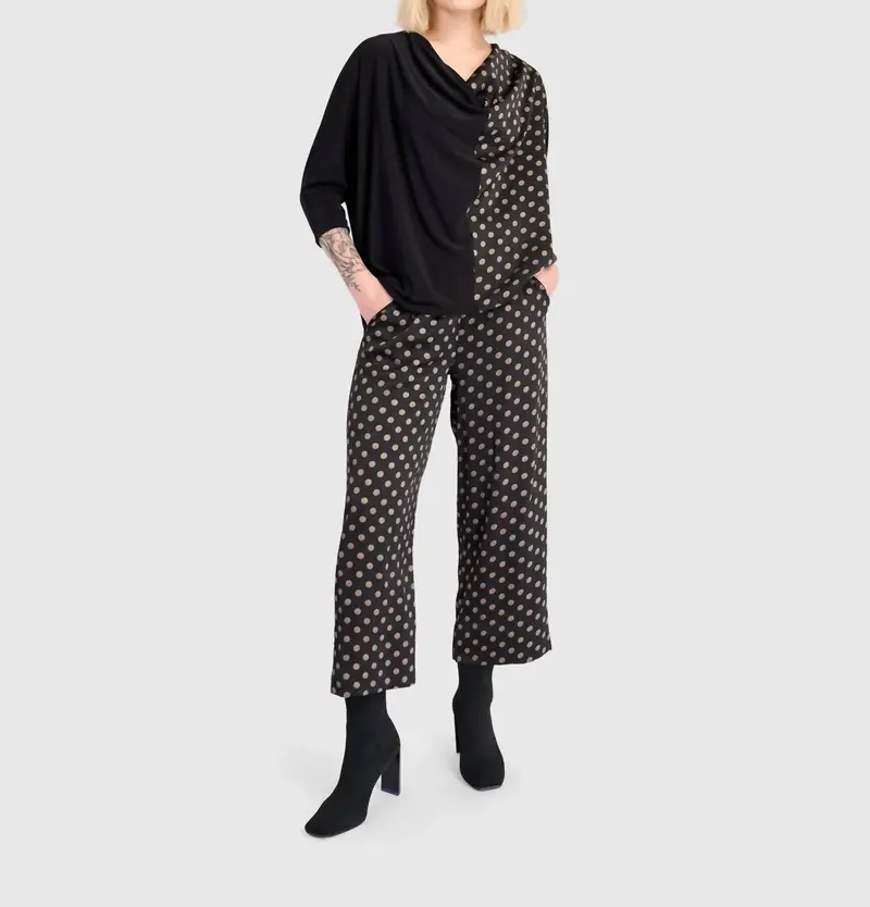 Coupe Draped Top In Black/Bronze Dots 2