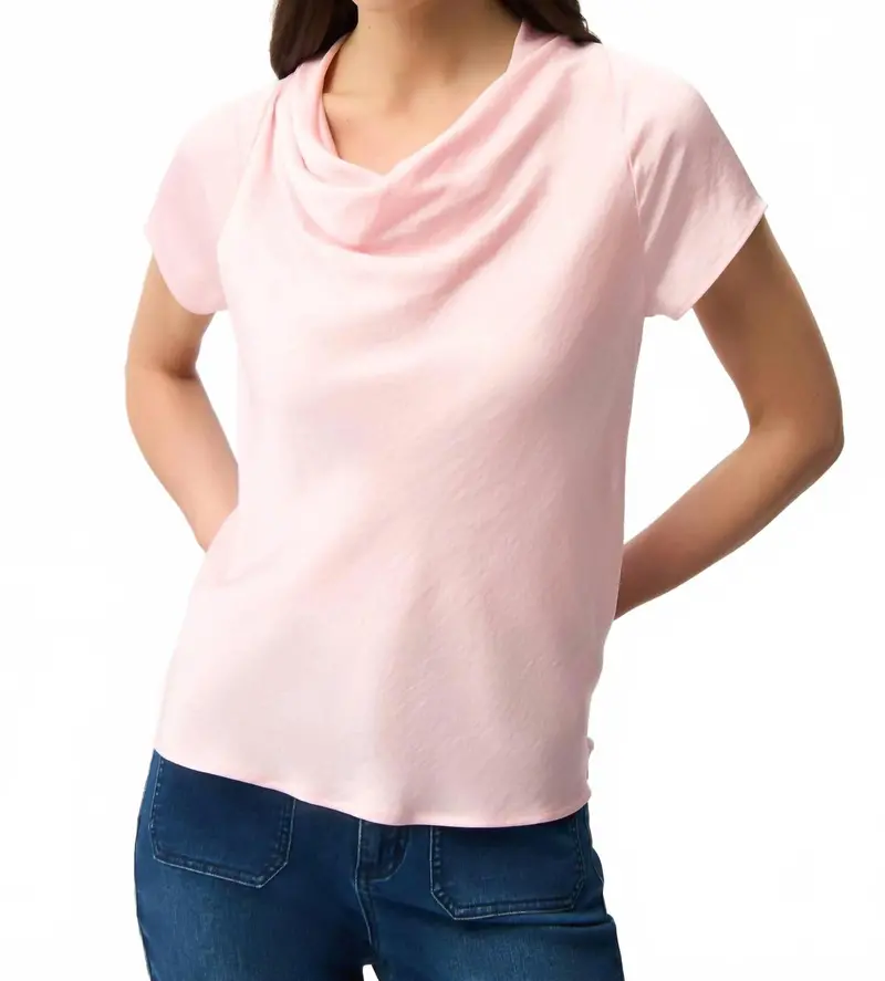 Cowl Neck Satin Top In Petal Pink 1