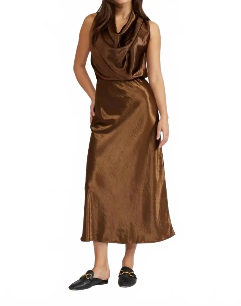 Cowl Neck Top And Skirt Set In Bronze 1
