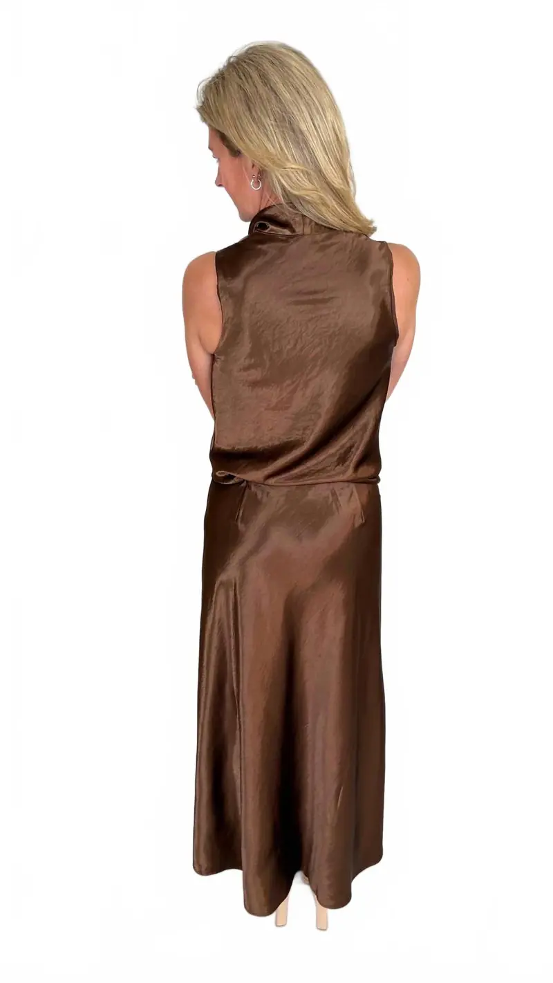 Cowl Neck Top And Skirt Set In Bronze 2