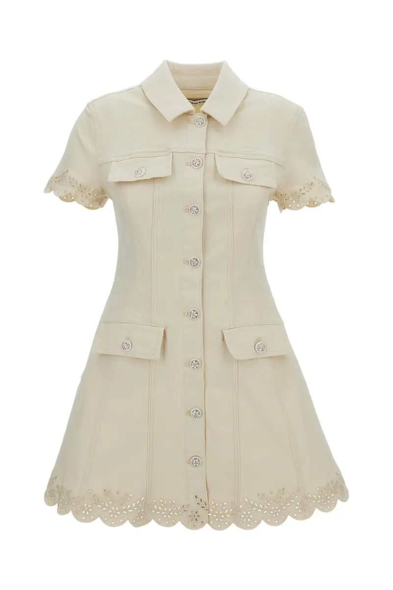 Cream Broderie Denim Mini Dress 1