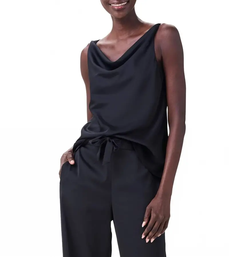 Crepe Drape Tank Top In Black 1
