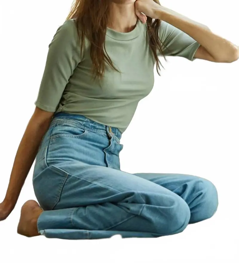 Crew Neck Short Sleeve Top In Sage 1