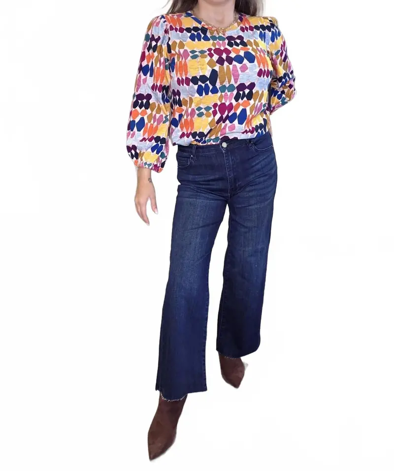 Crop Raw Hem Wide Leg Jeans In Blue 3