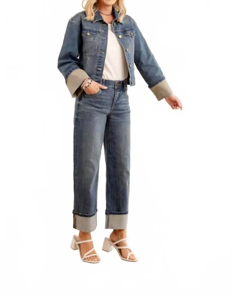 Cropped Denim Jacket With Buttons In Mid Blue Artisanal 1