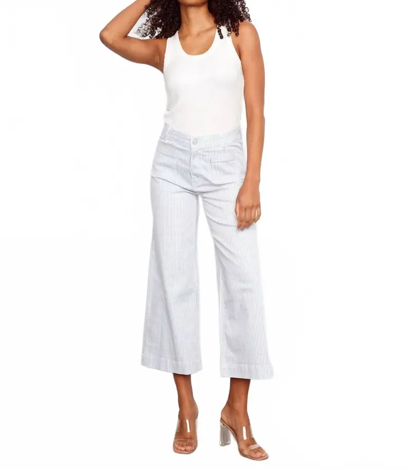 Cropped Flare Twill Pants In Striped 1