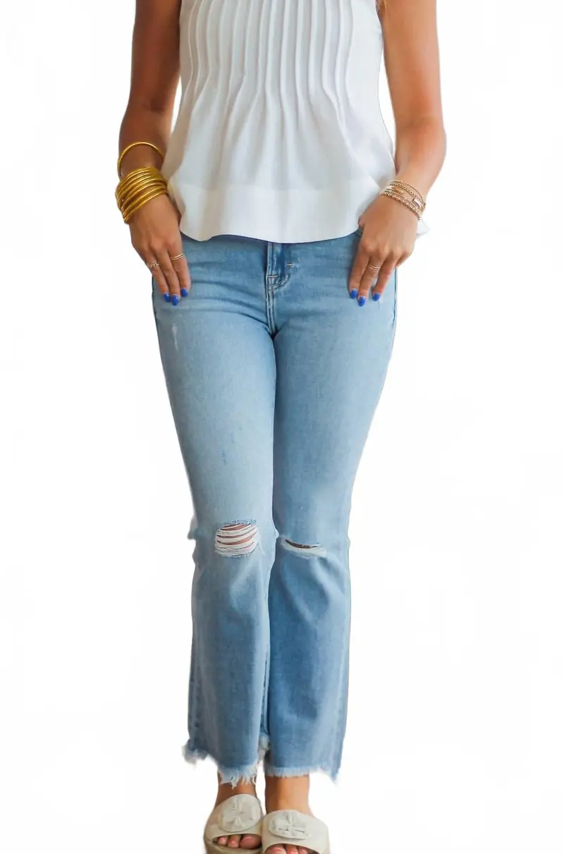 Cropped Frayed Flare Jean In Light Wash 1