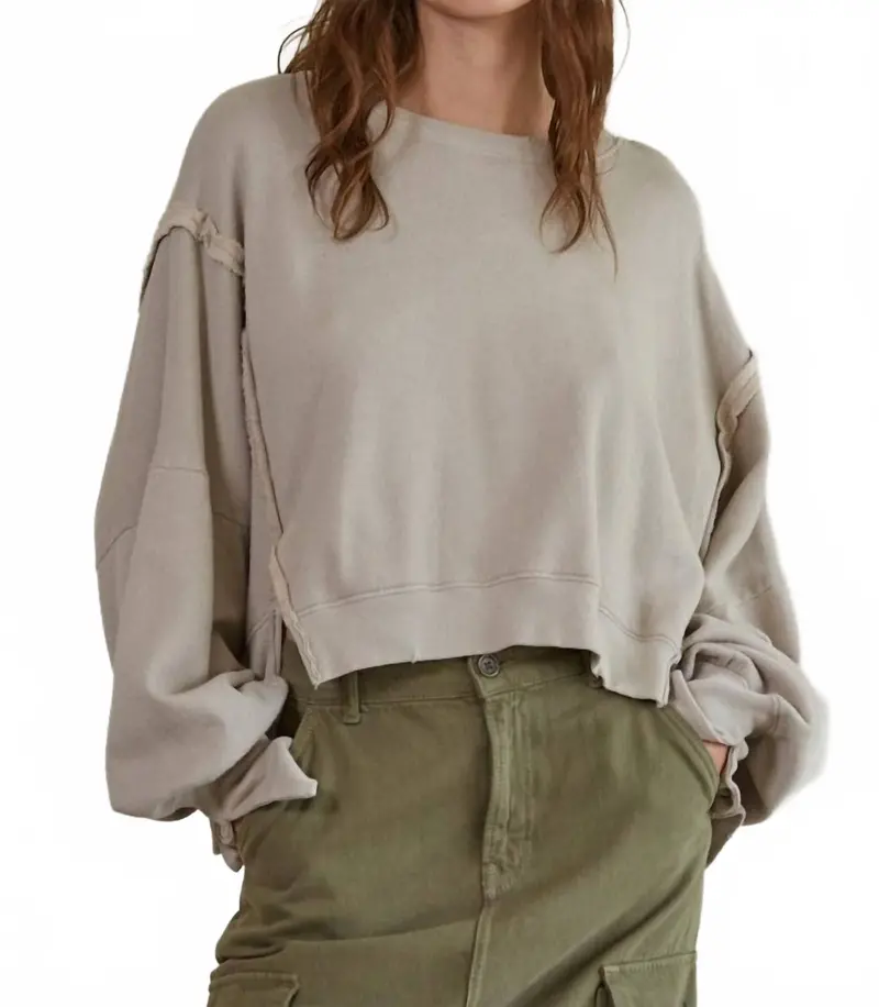Cropped Sweatshirt With Cuffed Sleeve In Light Taupe 1