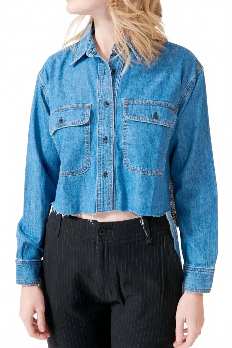 Crosby Combo Flannel Shirt In Denim Blue & Houndstooth Multi 1