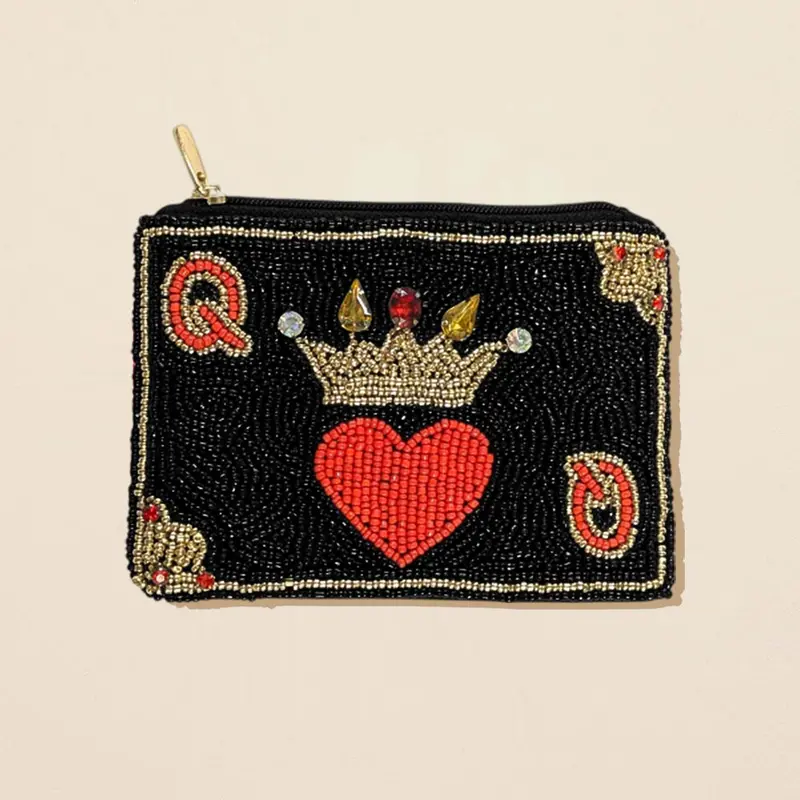 Crowned Heart Seed Beaded Mini Pouch Bag 1