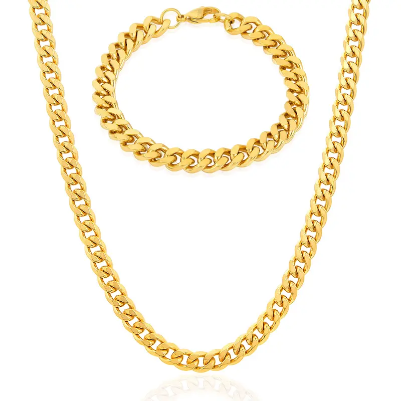Crucible Jewelry Curb Bracelet And Necklace Gold Chain Set 1