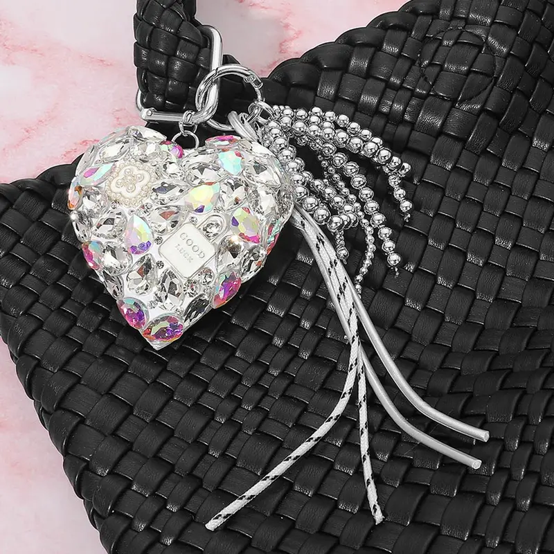 Crystal Embellished Heart Charm Tassel Keychain Bag Charm 1