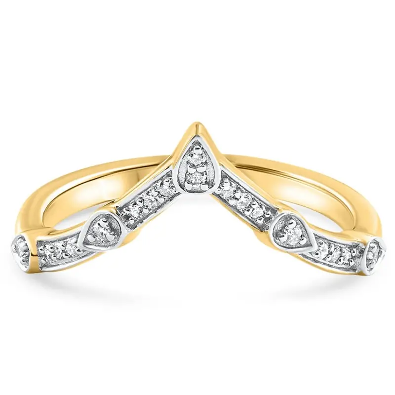 Curved V Shape Diamond Wedding Anniversary Guard Engagement Ring Gold Lab Grown 1