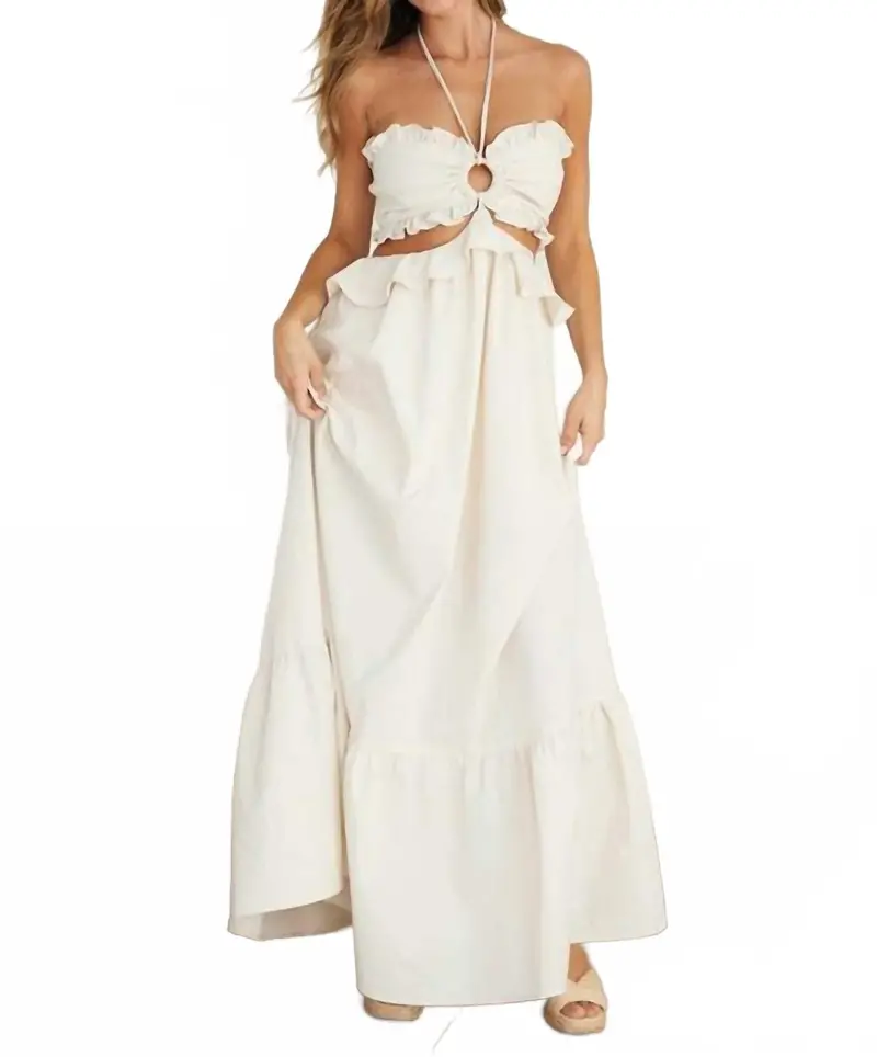 Cut-Out Ruffled Maxi Halter Dress In White 1