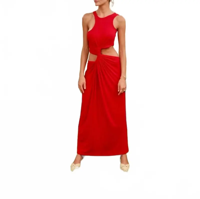 Cutout Twist Maxi Dress In Red 1