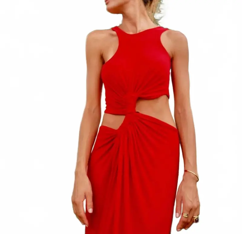 Cutout Twist Maxi Dress In Red 2