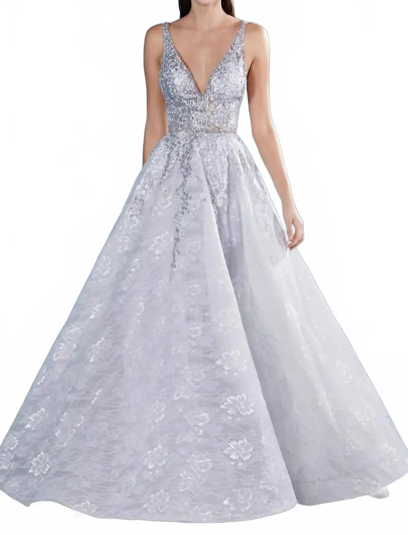 Dalia Floral Gown In Silver 1