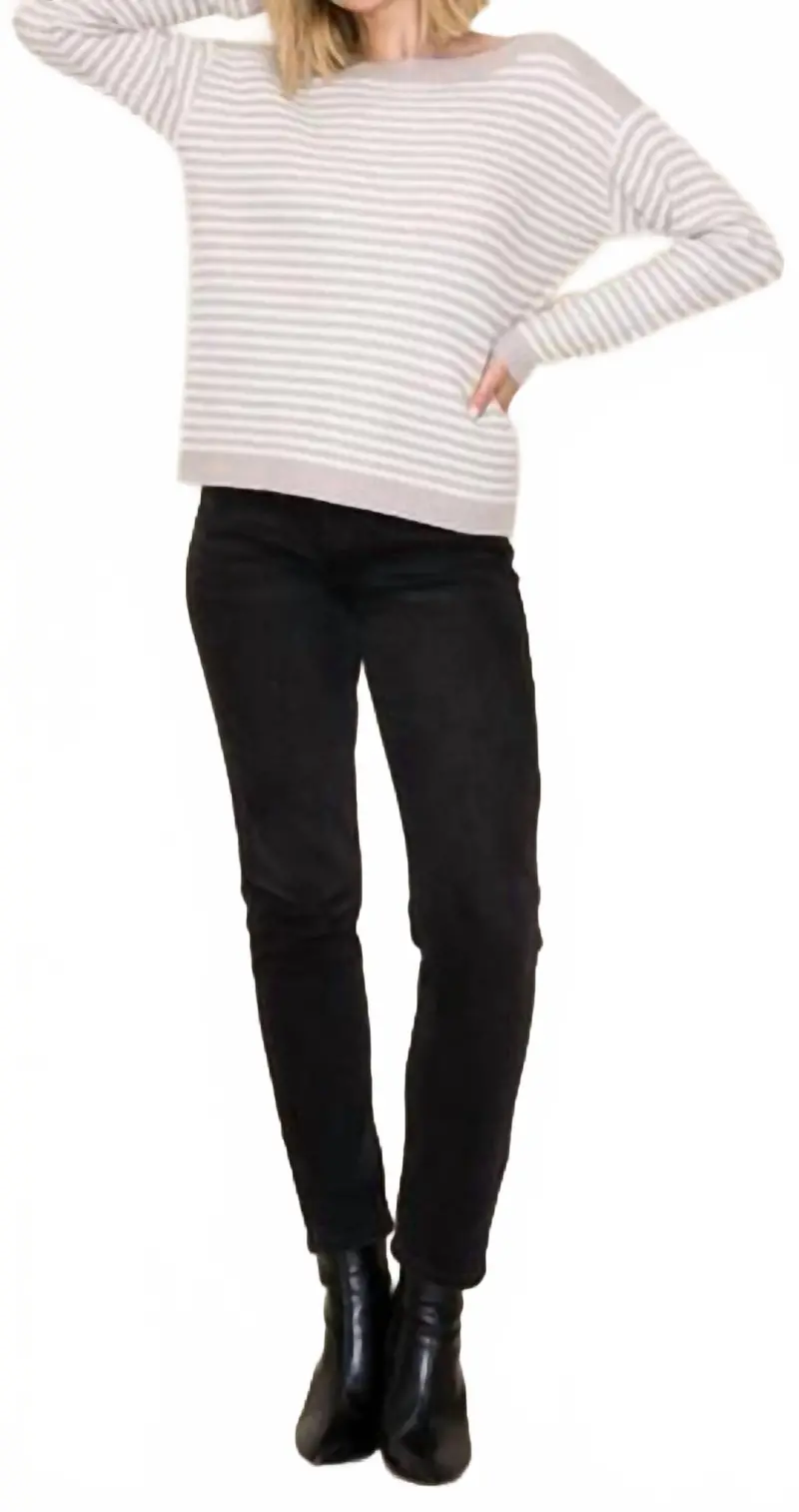 Dallas Striped Boat Neck Pullover Sweater In Oatmeal 1