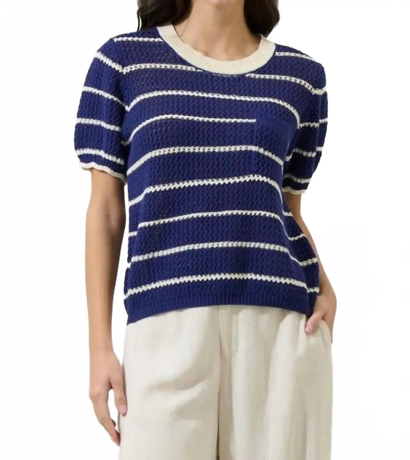 Dannah Stripe Crochet Sweater Top In Multi 1