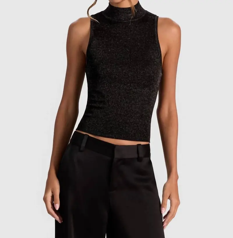 Darcey Metallic Tank Top In Black 1