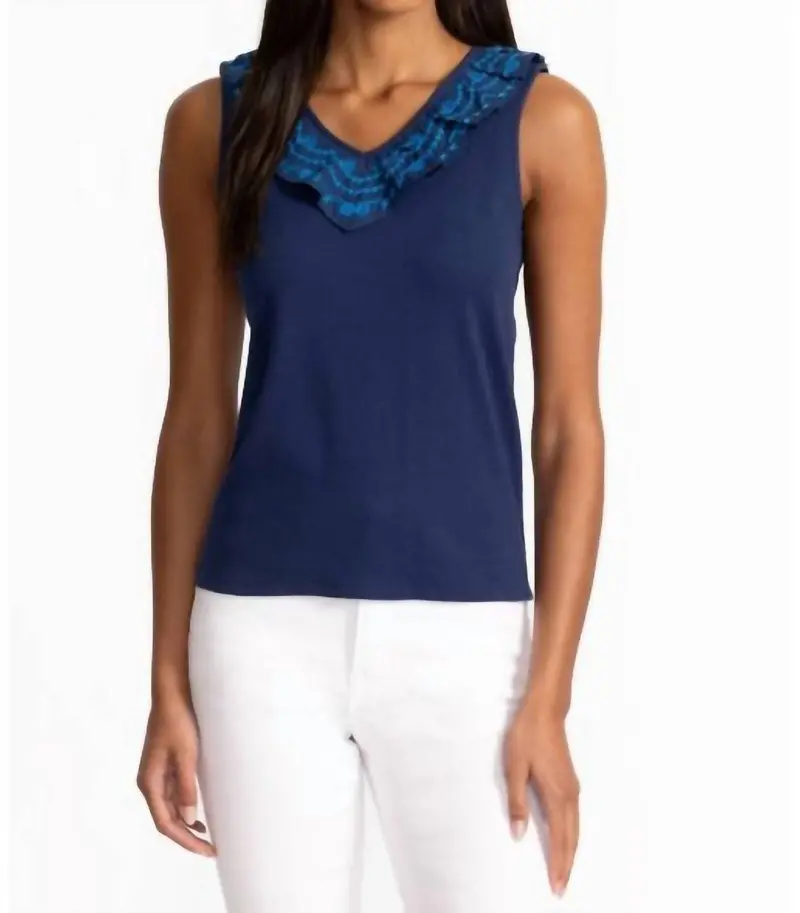 Daria Mixed Media Flutter Tank In Navy 1