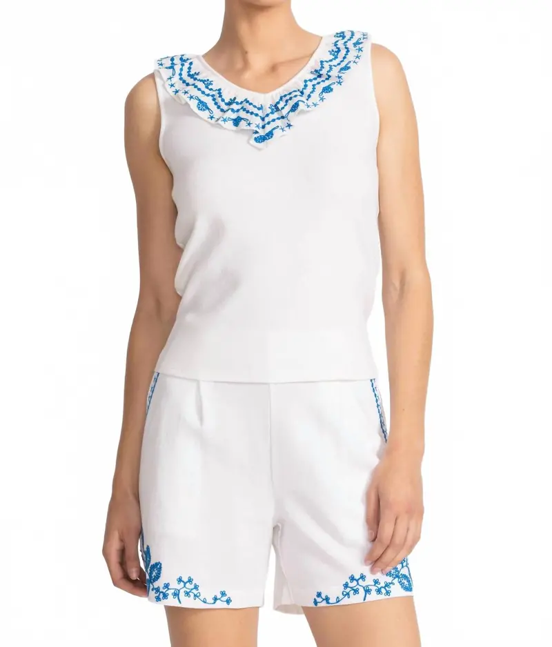 Daria Mixed Media Flutter Tank In White 1