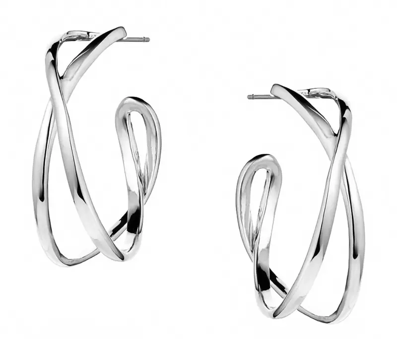 Daring Crossed Post Back Hoop Earrings In Silver 1