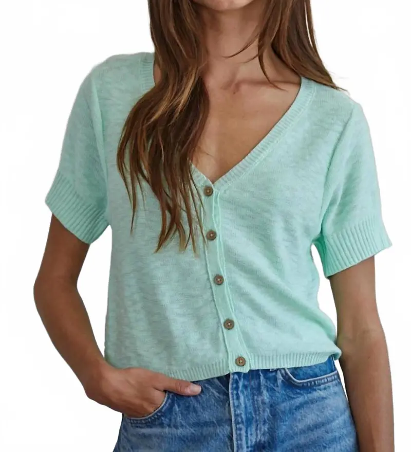 Deacon Cardigan Top In Light Mint 1