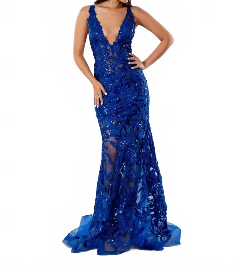 Deep V-Neck Prom Dress In Royal 1