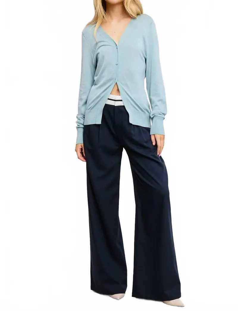 Deep V Split Hem Knit Cardigan In Sea 1