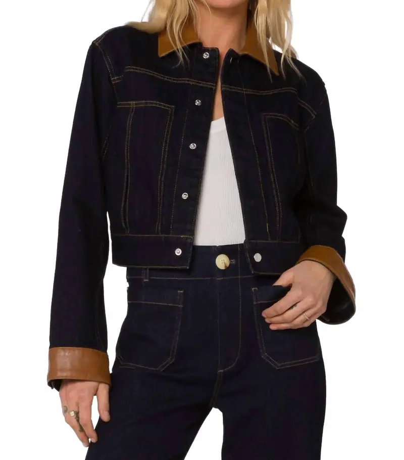 Delphia Cropped Denim Jacket In Pacific Indigo 1