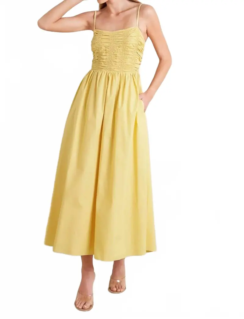 Demi Smocked Bodice Midi Dress In Yellow 1