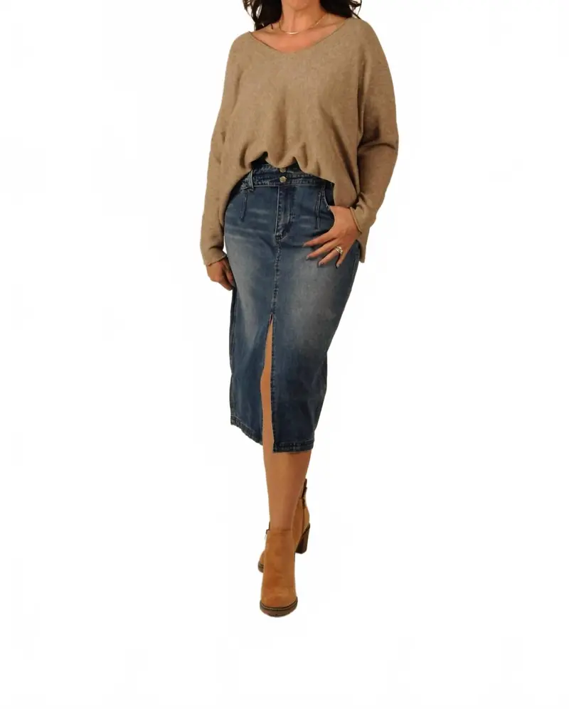 Denim Delight Midi Skirt In Blue 1