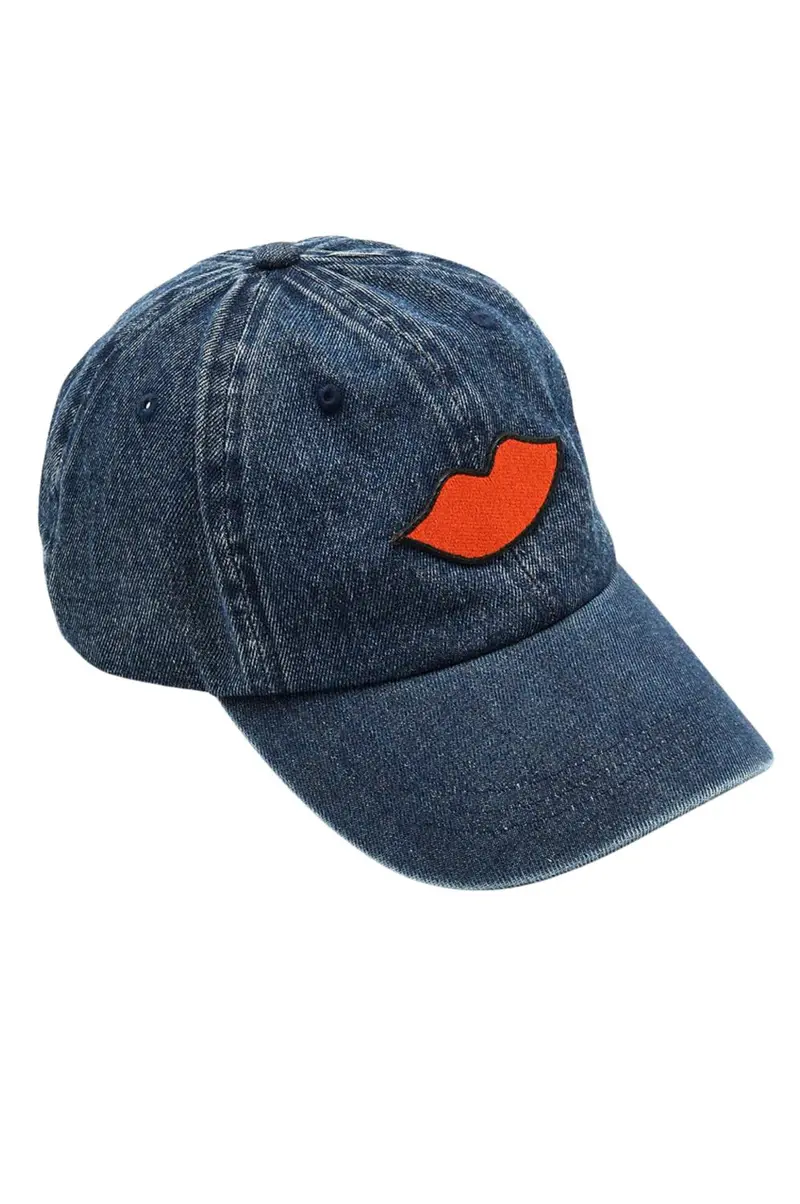 Denim Lips Patch Baseball Hat In Blue 1