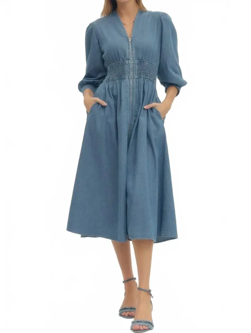 Denim Midi Dress In Blue 1