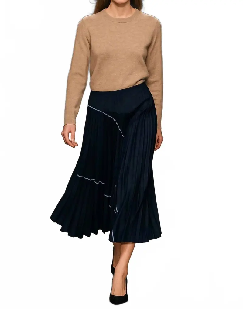 Denim Patchwork Pleat Skirt In Indigo 1