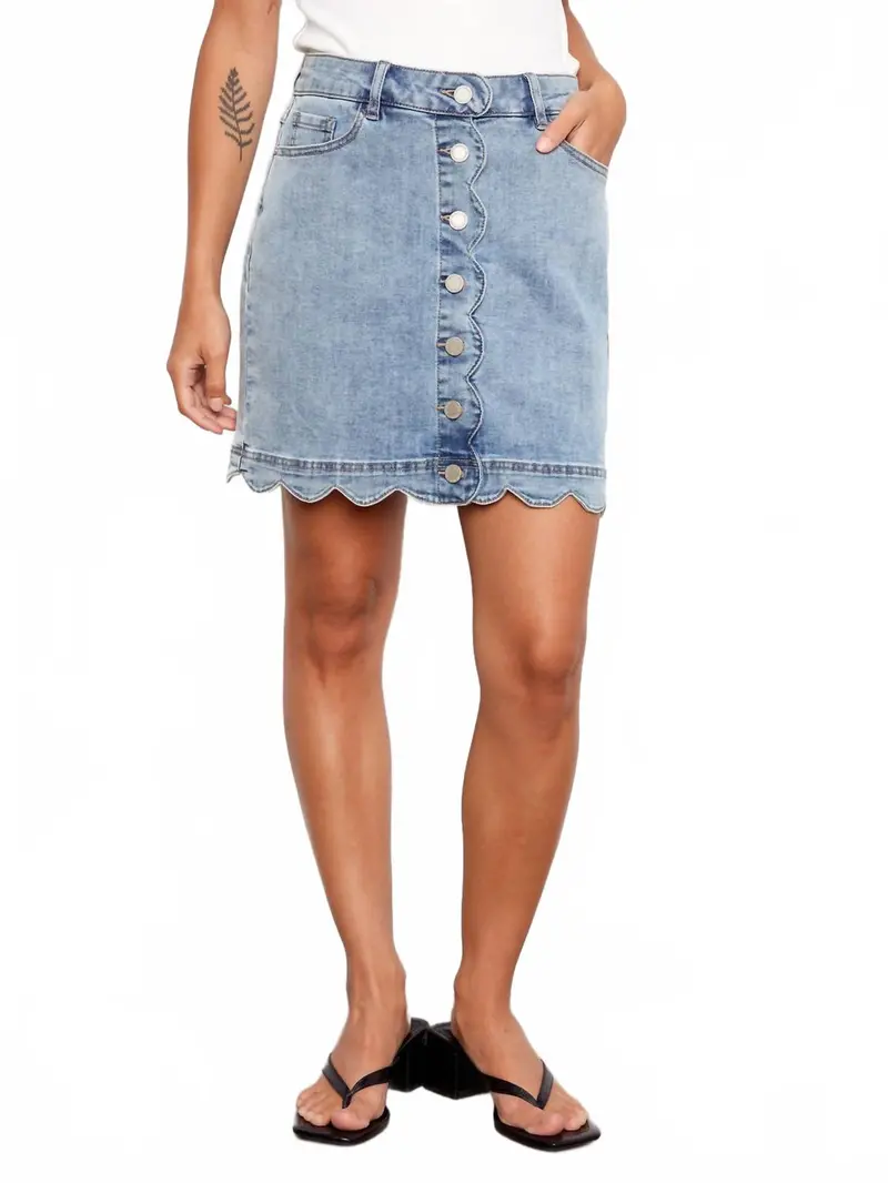 Denim Scalloped Skirt In Blue 1