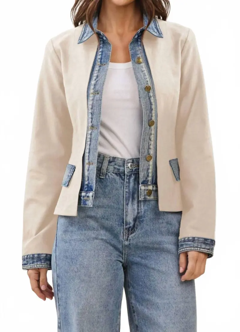 Denim Trim Jacket In Ecru 1
