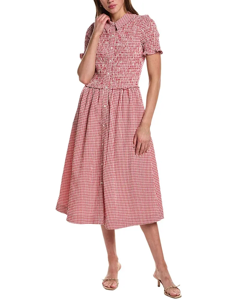 Design History Smocked Gingham Midi Dress 1