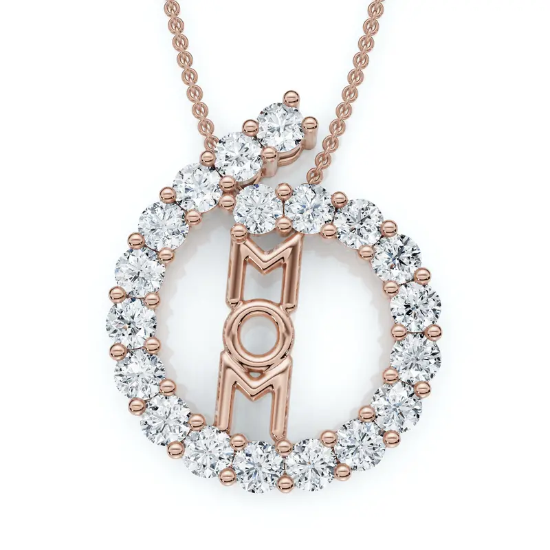 Diamond Circle Mom Pendant Gold Necklace Lab Grown 18" 1