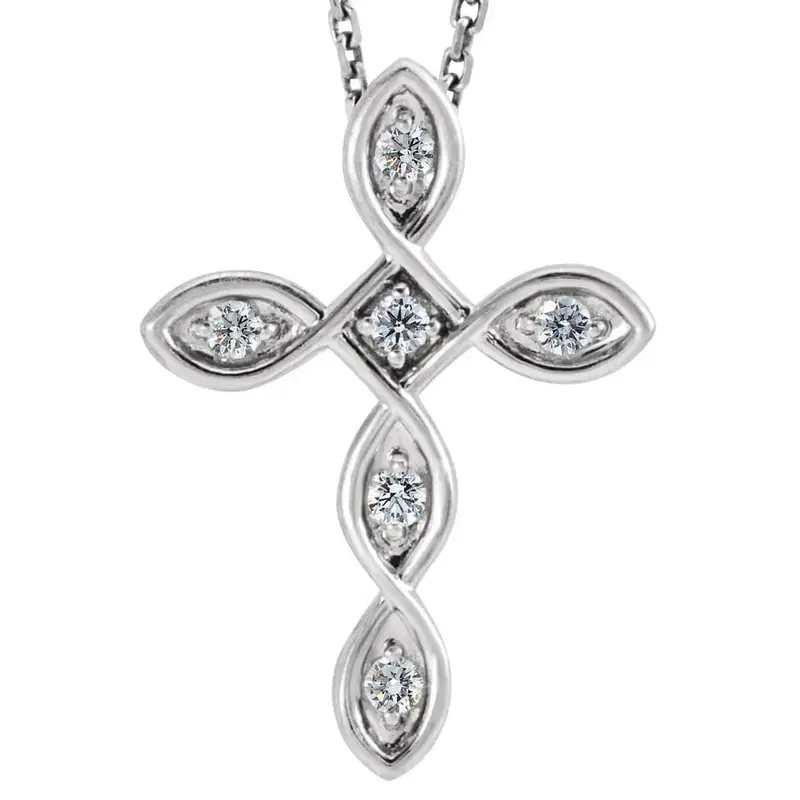 Diamond Cross Pendant 14K White Gold Ex3 Lab Grown 1