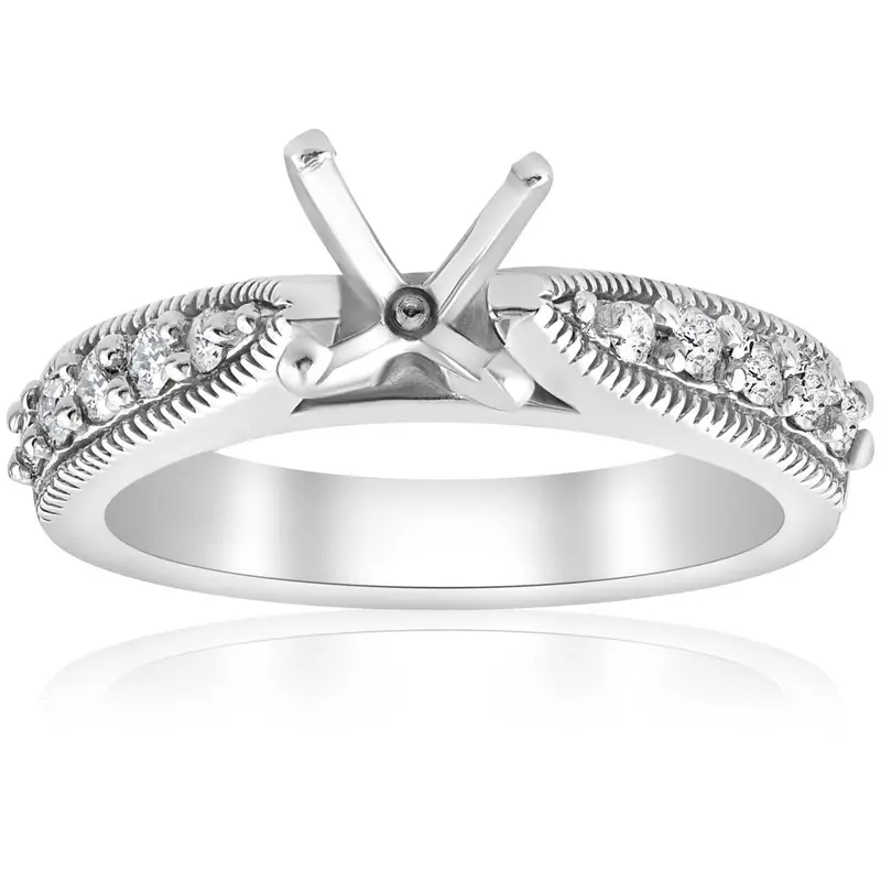 Diamond Engagement Ring Setting 14K White Gold Vintage Semi Mounting Antique Size Selectable 1