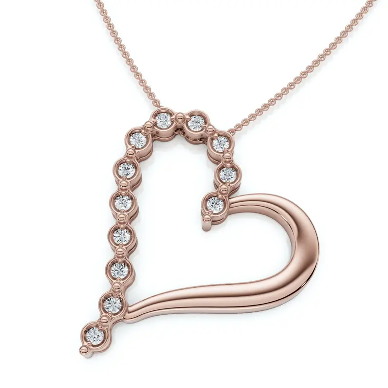 Diamond Heart Pendant Gold Necklace Lab Grown 18" 1