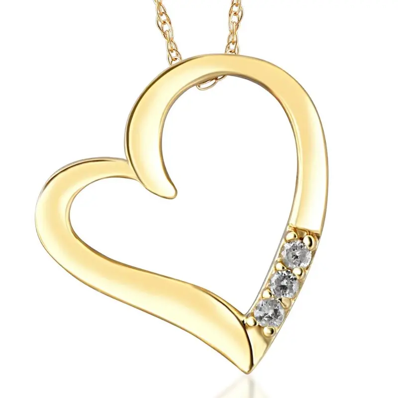 Diamond Heart Pendant Necklace 3-Stone 10K Yellow Gold 1