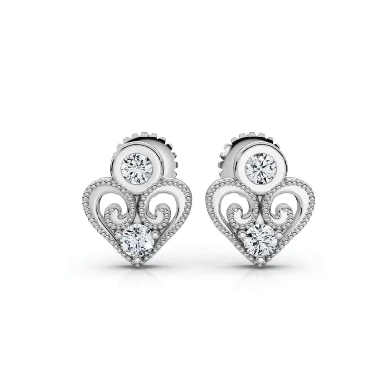 Diamond Heart Studs 14K White, Yellow, Or Rose Gold Lab Grown Women's Earrings 1