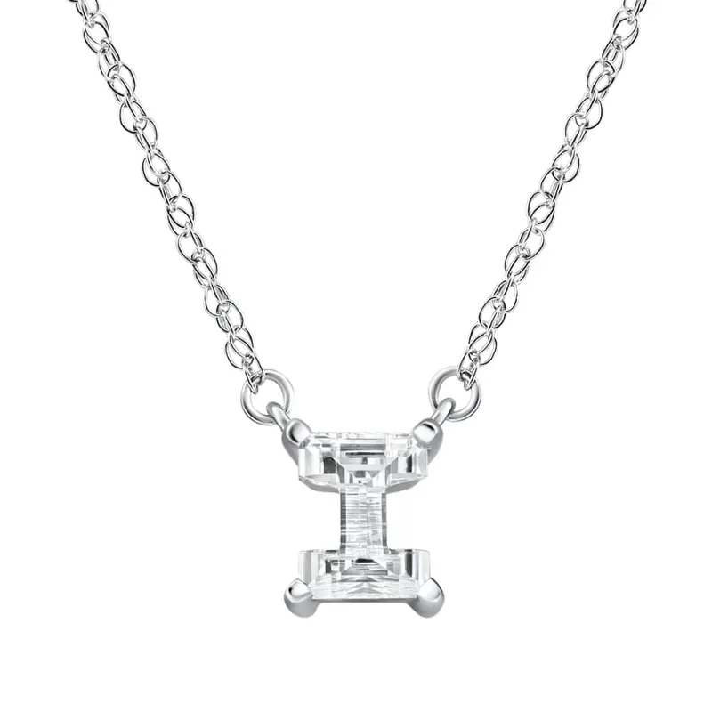 Diamond "I" Initial Pendant 18" Necklace 14K White Gold Lab Grown 1