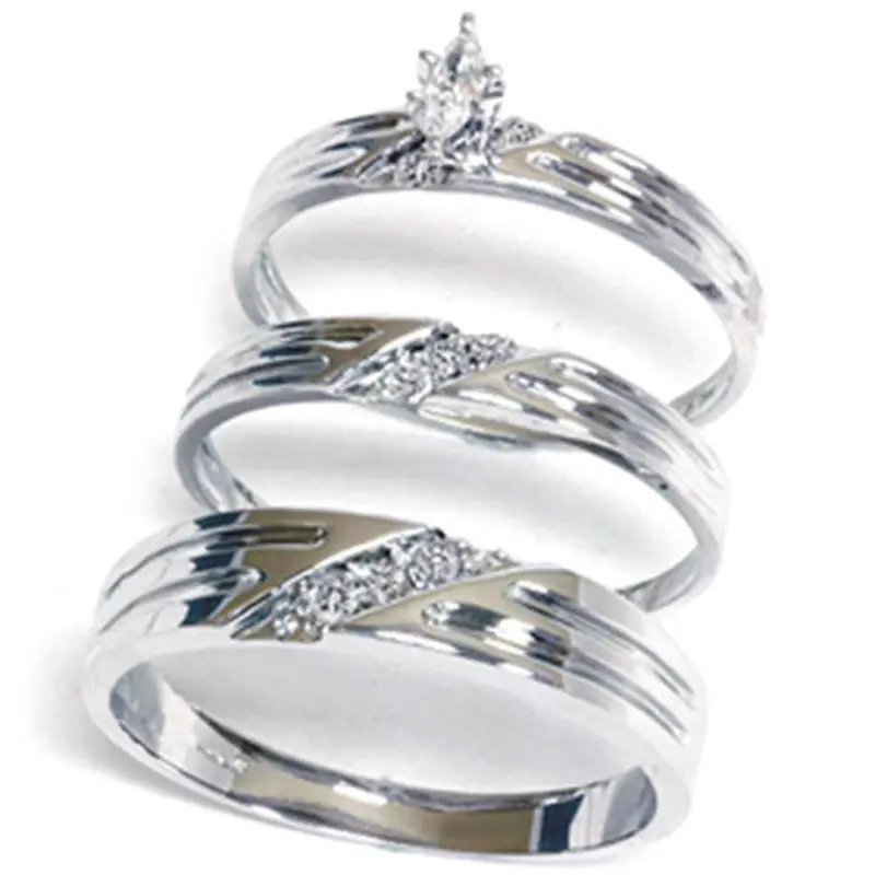 Diamond Matching Mens Womens Engagement Wedding Ring Bridal Set Trio 14K Gold Size Selectable 1