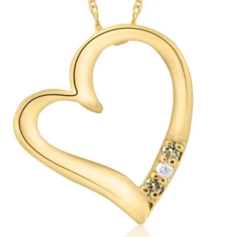 Diamond & Peridot Heart Pendant 3-Stone 10K Rose Gold With 18" Chain 1